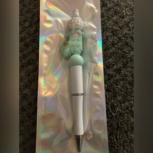 handcrafted Mint Green Llama Topper Ballpoint Pen - Cute Home Office Stationery